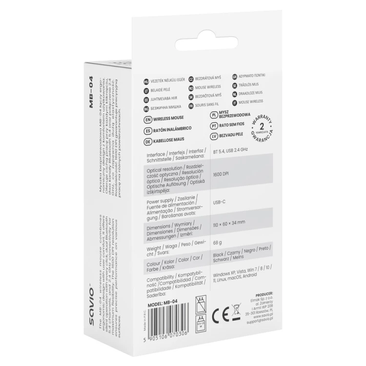 SAVIO MYSZ BEZPRZEWODOWA BT 2.4 GHZ MB-04