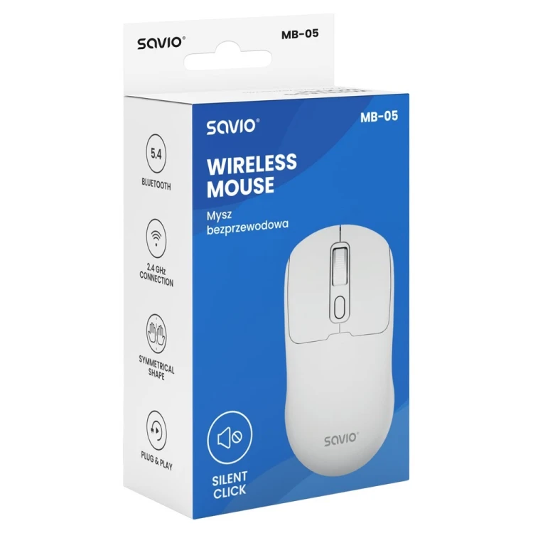 SAVIO MYSZ BEZPRZEWODOWA BT 2.4 GHZ BIAŁA MB-05