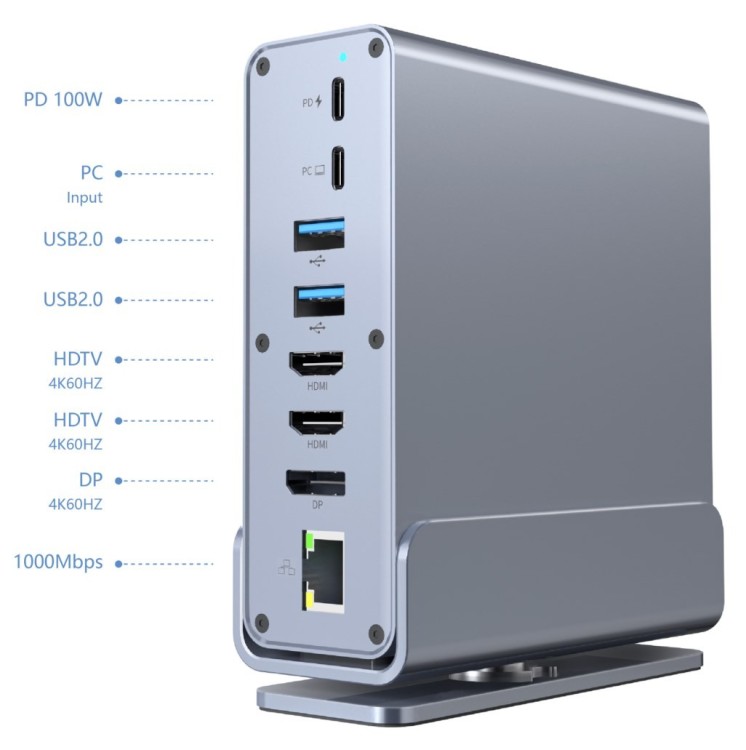 GEMBIRD MULTI ADAPTER USB TYP CF 15W1 (USB AF-PORTY V.2X2+V.3X3, TYP CF+HDMIX2+DISPLAYPORT+PD+CZYTNIK KART+GIGALAN+AUDIO SZAR