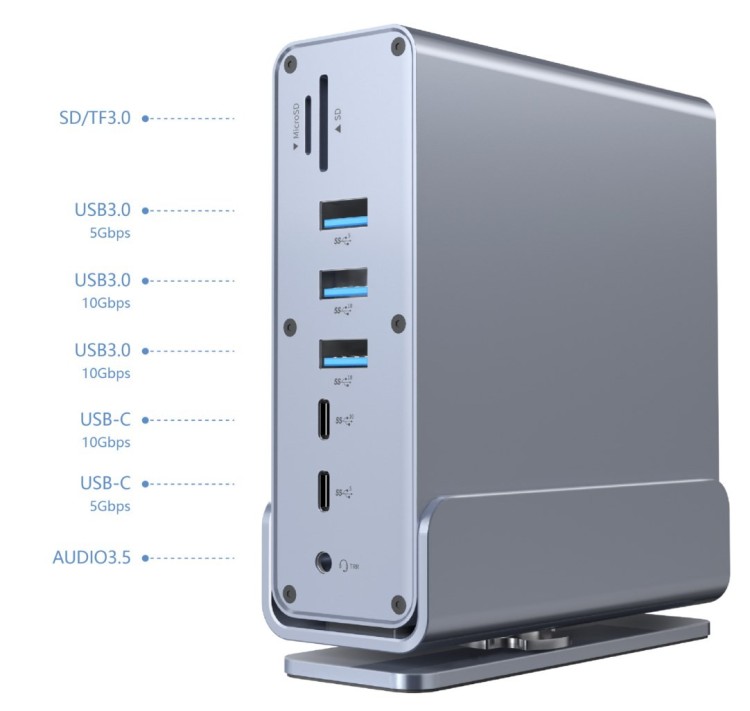 GEMBIRD MULTI ADAPTER USB TYP CF 15W1 (USB AF-PORTY V.2X2+V.3X3, TYP CF+HDMIX2+DISPLAYPORT+PD+CZYTNIK KART+GIGALAN+AUDIO SZAR