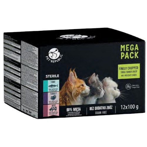PetRepublic saszetki dla kota STERIL (tuńczyk-indyk-wołowina) 12x100g