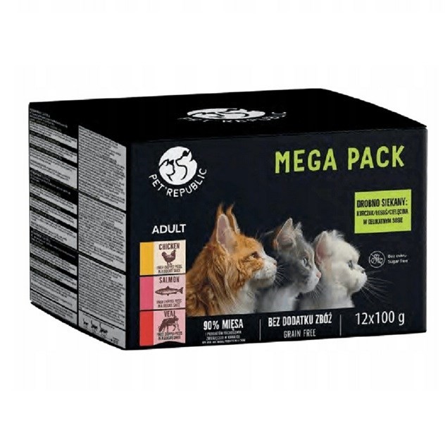 PetRepublic saszetki dla kota (kurczak- łosoś- cielęcina) 12x100g