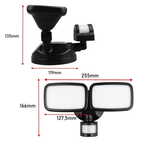 MACLEAN ŚCIENNA LAMPA LED, Z CZUJNIKIEM PIR, 20W, 1500LM, IP65, NEUTRAL WHITE 4000K, CZARNA MCE524 B