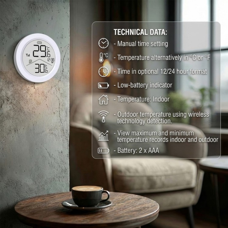 GREENBLUE BEZPRZEWODOWA STACJA POGODY, TEMPERATURA IN/OUT, ZEGAR, DO WYBORU °C / °F, ZASIĘG DO 60M GB162