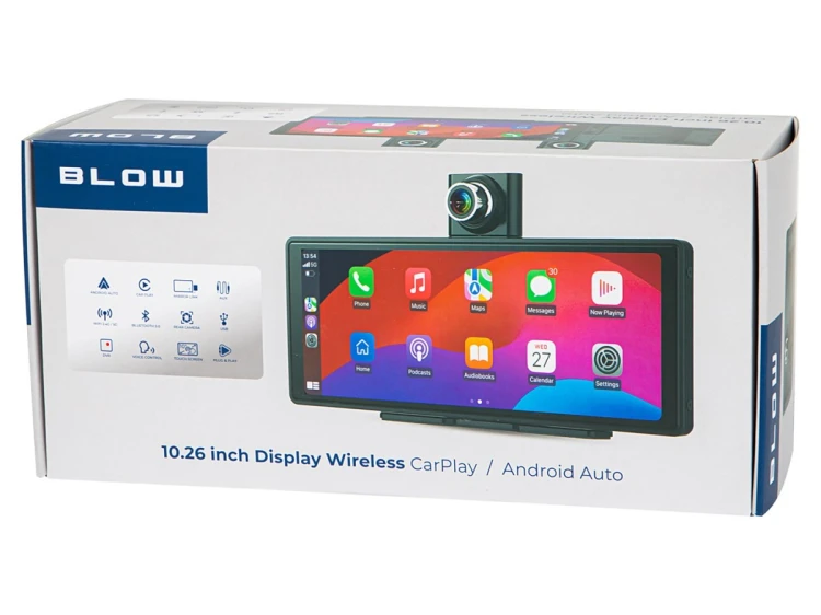 STACJA MULTIMEDIALNA BEZPRZEWODOWA CARPLAY5.0 BLOW Z WIDEOREJESTRATOREM I KAMERĄ COFANIA