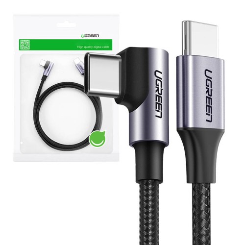 Kabel UGREEN US255 USB-C-USB-C 3m kątowy 60W (czarny)