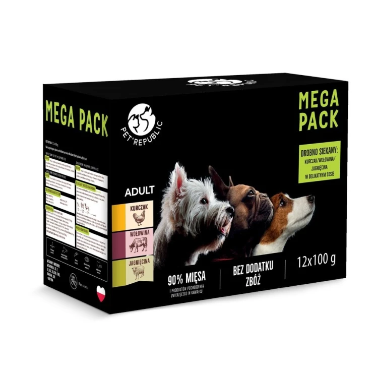 PetRepublic saszetki dla psa (kurczak, wołowina, jagnięcina) 12x100g