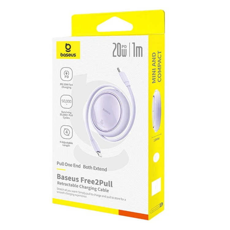 Kabel BASEUS Free2Pull USB-C-Lightning 1m 20W (fioletowy)