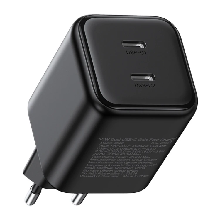 Ładowarka sieciowa UGREEN X526 45W GaN 2xUSB-C (czarna)