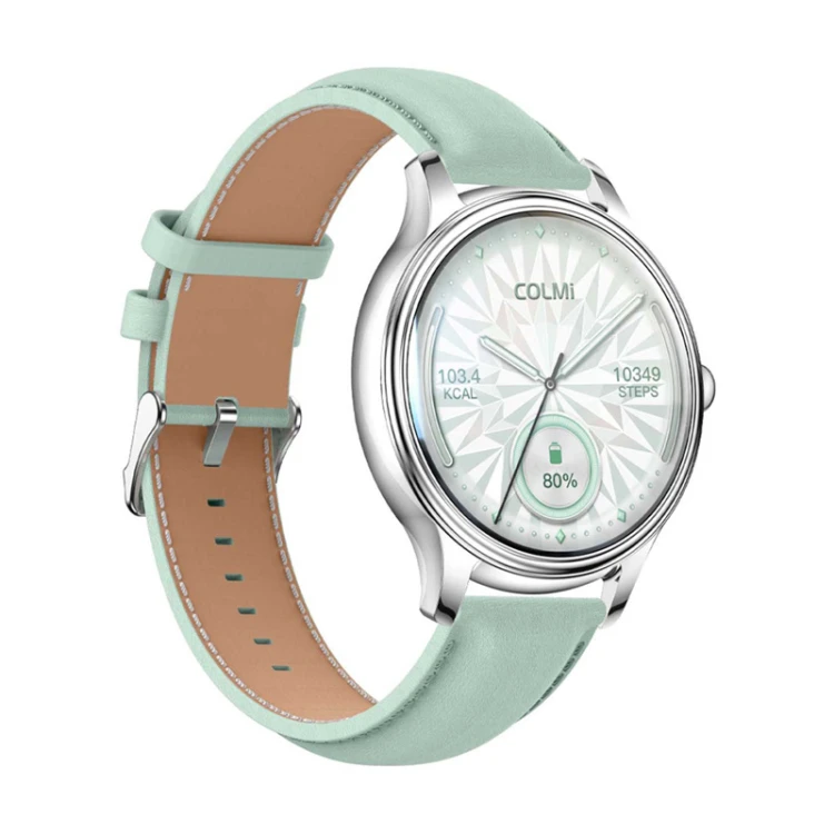 Smart Watch COLMI L28 (Srebrno-zielony + zielony pasek skórzany)