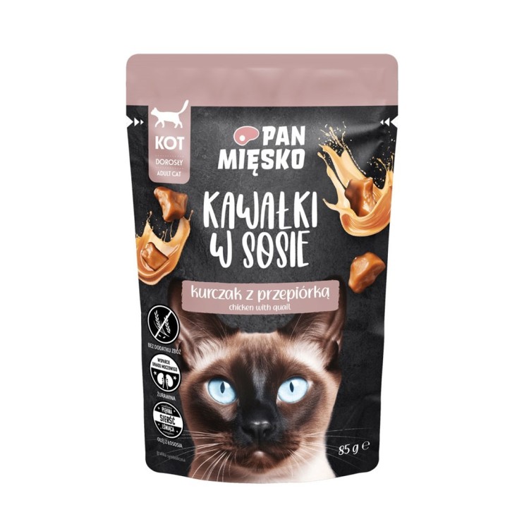 Pan Mięsko Karma mokra dla kota Kawałki w sosie Kurczak z przepiórką (dorosły) 85g
