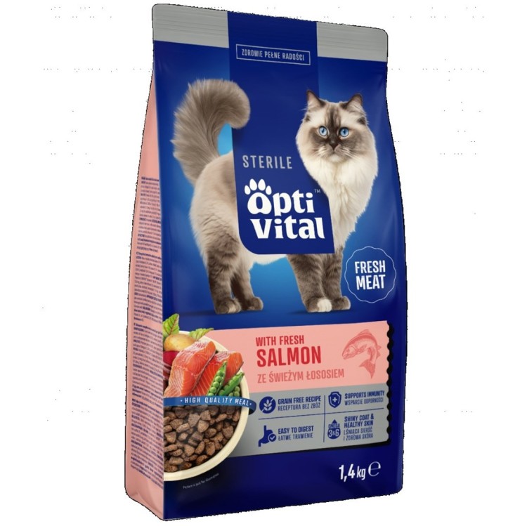 OptiVital karma sucha Steril- pełnoporcjowa karma dla sterylizowanych kotów FM z łososiem 1,4 kg