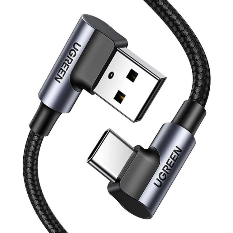 Kabel UGREEN US176 USB-A-USB-C 2m kątowy (czarny)