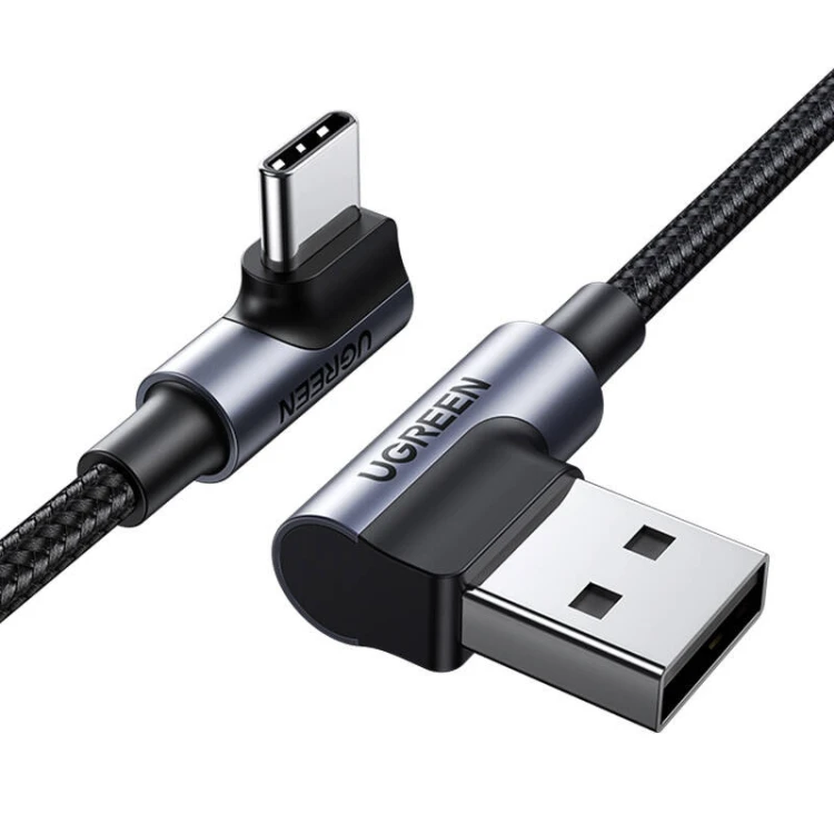 Kabel UGREEN US176 USB-A-USB-C 2m kątowy (czarny)