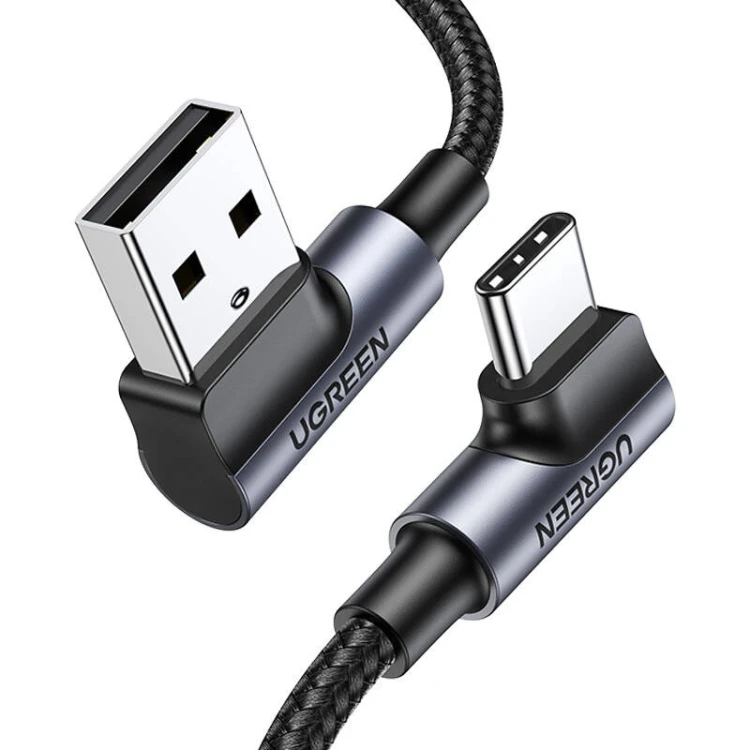 Kabel UGREEN US176 USB-A-USB-C 2m kątowy (czarny)