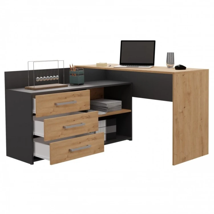 BIURKO NAROŻNE DANY ANTRACYT ARTISAN KOMPLET