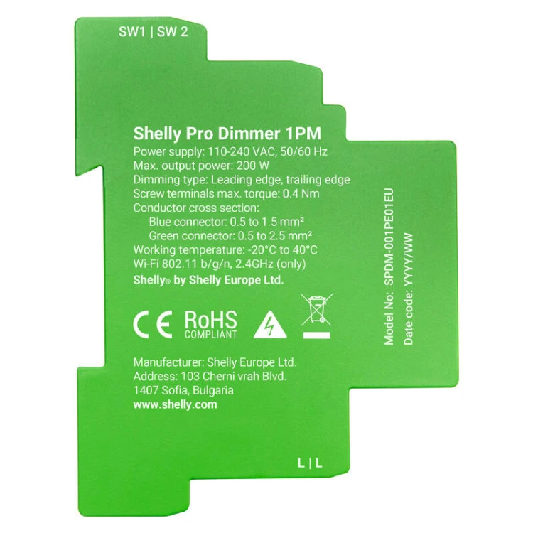 Ściemniacz DIN SHELLY Pro Dimmer 1 Wi-Fi Bluetooth
