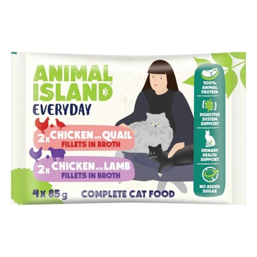 ANIMAL ISLAND kurczak/przepiórka/jagnięcina saszetki dla kota 4x85g