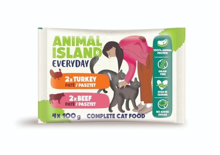 ANIMAL ISLAND wołowina/indyk saszetki dla kota 4x100g