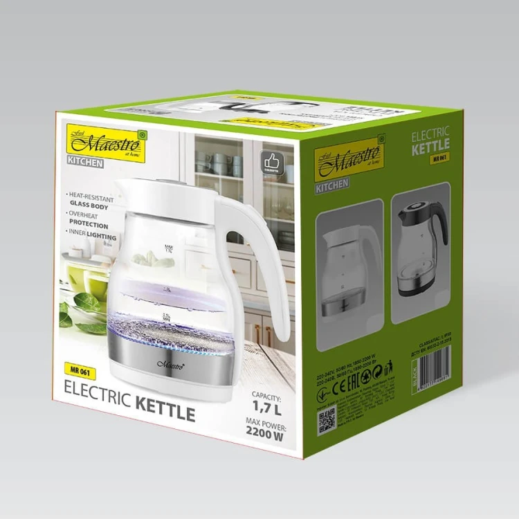 Czajnik elektryczny szklany 2200W MR-061-WHITE MAESTRO