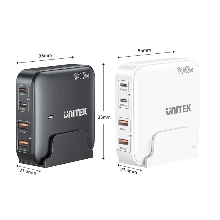 UNITEK ŁADOWARKA BIURKOWA GAN 100W 2XUSB-A 2XUSB-C CZARNA
