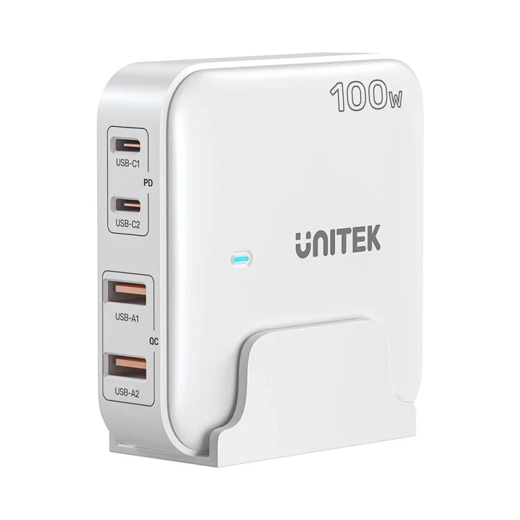 UNITEK ŁADOWARKA BIURKOWA GAN 100W 2XUSB-A 2XUSB-C BIAŁA