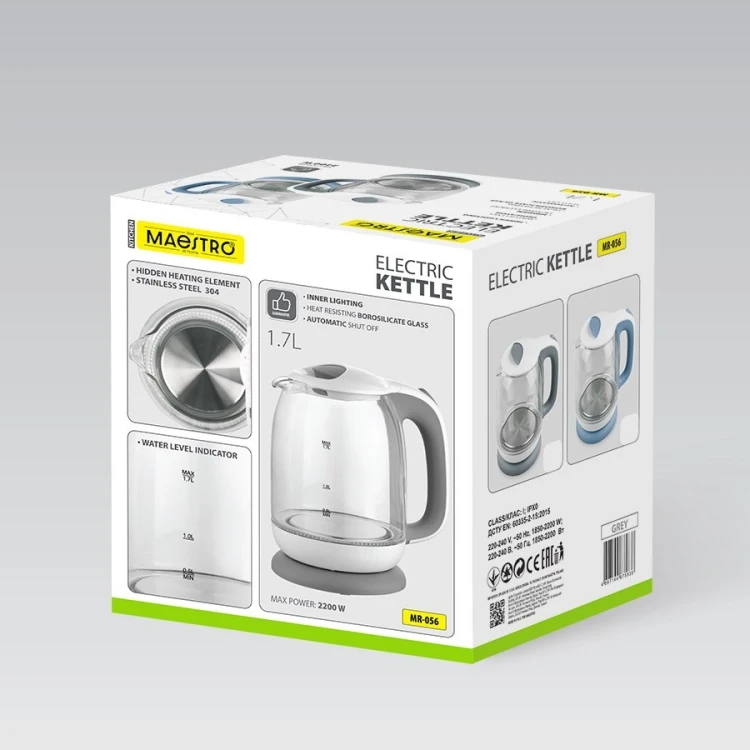 Czajnik elektryczny szklany 1,7l 2200W MR-056-GREY MAESTRO