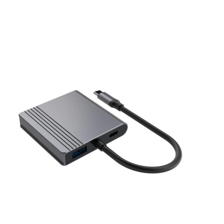 GEMBIRD MULTI ADAPTER USB TYPE-C 3 W 1 (PORT USB + HDMI + PD), KOLOR SZARY