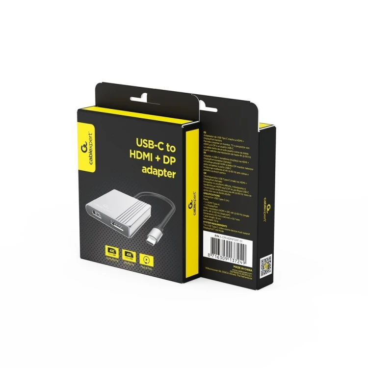 GEMBIRD ADAPTER USB-C DO HDMI + DP 4K 60HZ, CZARNY