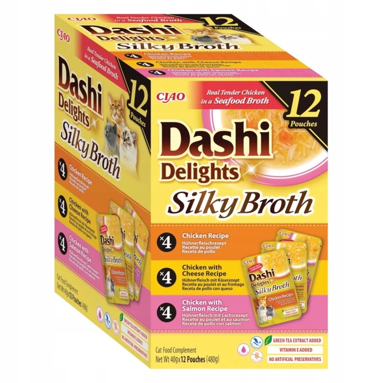 INABA SILKY BROTH Kurczak Ryba Przegrzebki karma mokra dla kota 12x40g- 480g