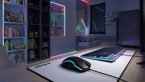 Activejet mysz przewodowa podgrzewana USB AMY-W390. Ma 3 temperatury 30 stopni podświetlenie na żółto, 35 stopni podświetlenie na pomarańczowo, 40 sto