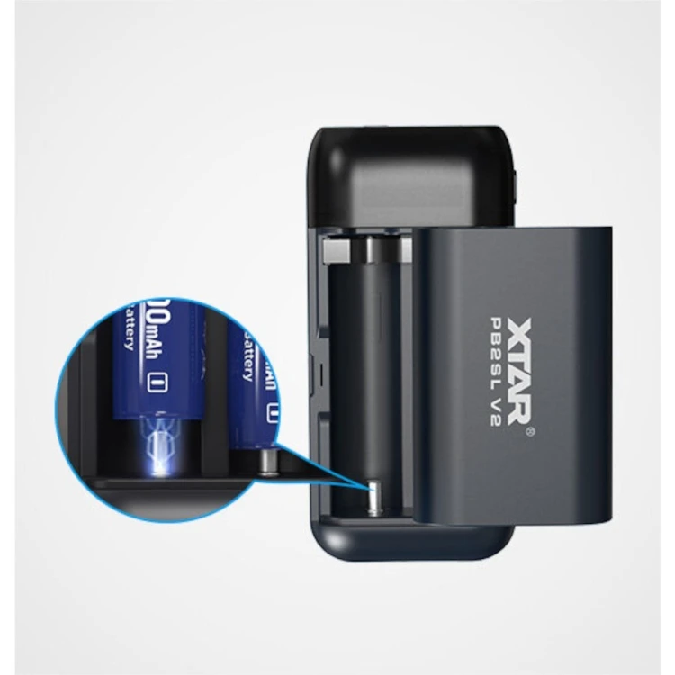 XTAR ŁADOWARKA Z FUNKCJĄ POWER BANK DO AKUMULATORÓW CYLINDRYCZNYCH LI-ION 18650/20700/21700 CZARNA - 2 KANAŁY PB2SLV2