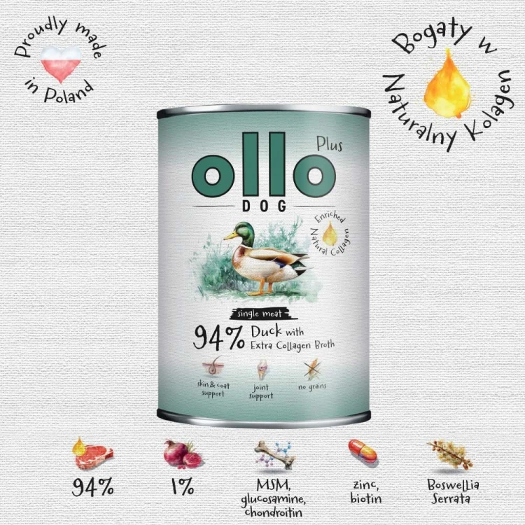 Ollo Plus Kolagen Kaczka 400g puszka dla psa
