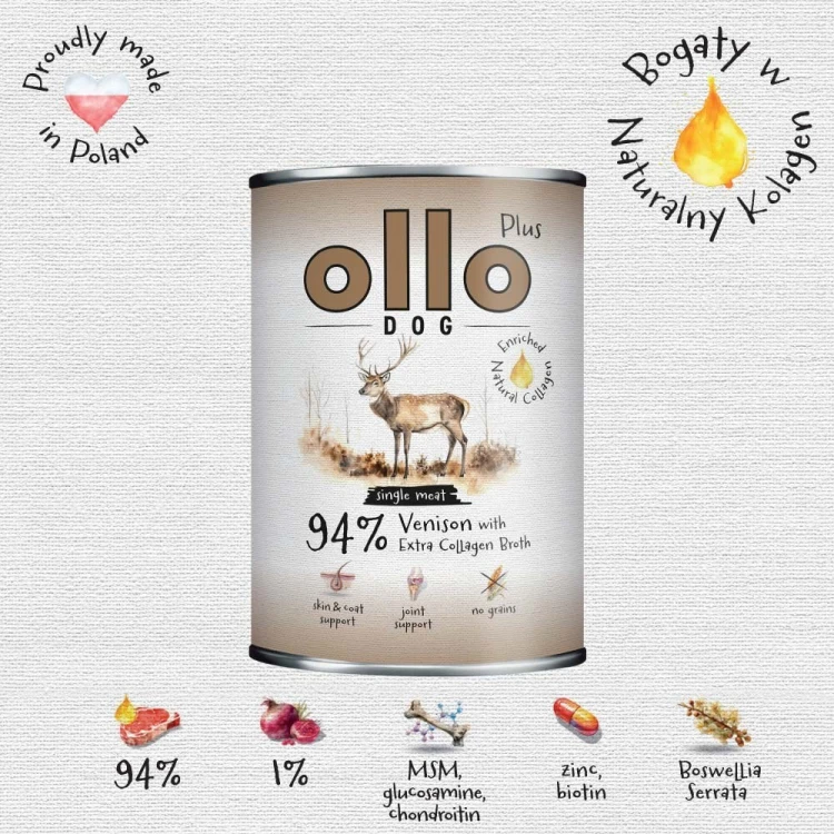 Ollo Plus Kolagen Jeleń 400g puszka dla psa