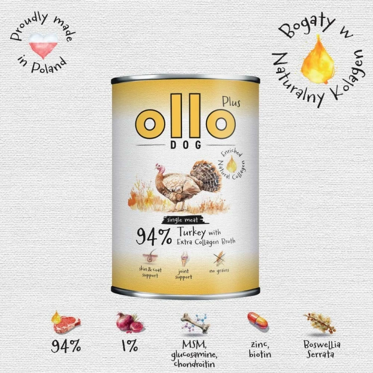 Ollo Plus Kolagen Indyk 400g puszka dla psa