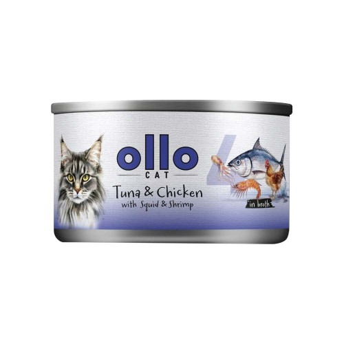 Ollo Tuna & Chicken with Squid & Shrimp in Broth Nr 4 70g