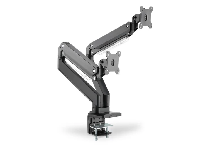 Ramię biurkowe podwójne z zaciskiem 2xLCD z sprężyną gazową max. 2x35" i 15kg