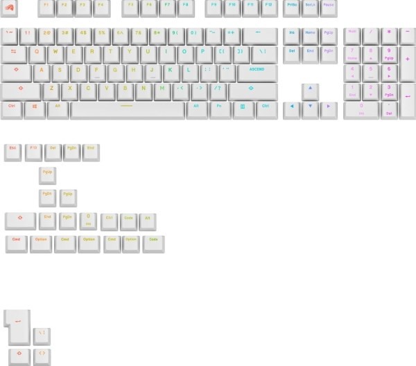 Glorious Podświetlane GPBT, układ ANSI (USA), PBT, Dye-Sub - biały
