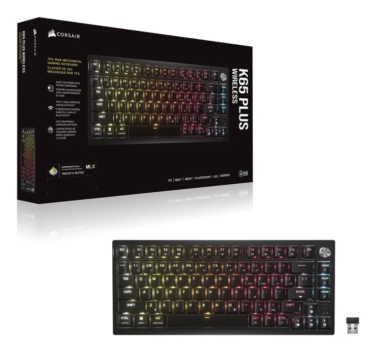 Bezprzewodowa klawiatura do gier TKL Corsair K65 Plus, TKL (75%), Corsair MLX Fusion -, ISO (DE)