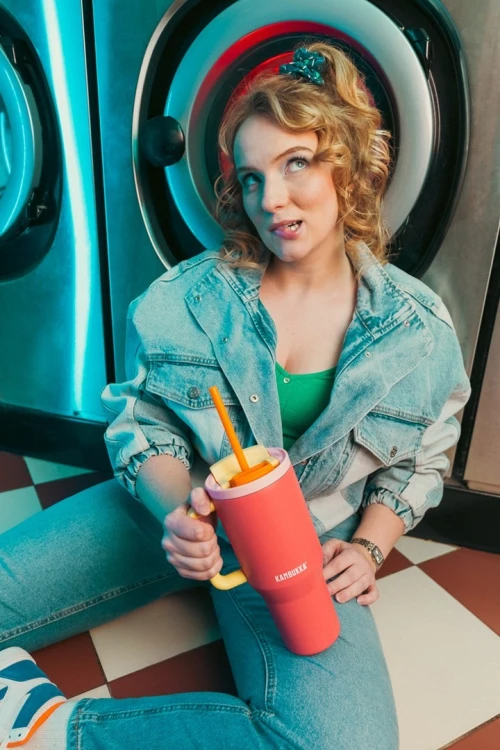 Kubek termiczny z teleskopową słomką Kambukka Rio Tumbler 950ml Pink Papaya