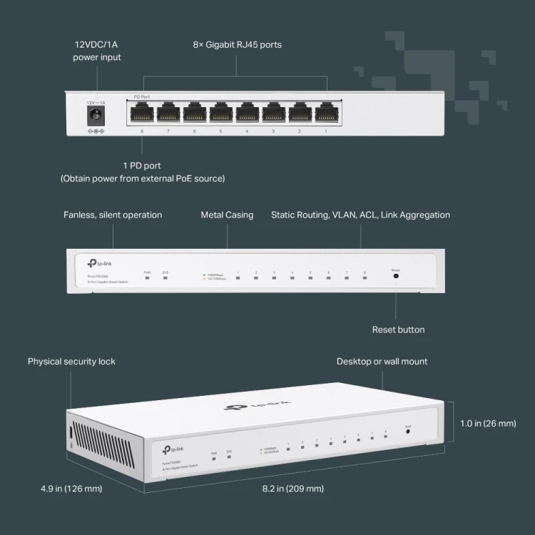 TP-Link Festa FS308G Zarządzany L2/L2+ Gigabit Ethernet (10/100/1000) Obsługa PoE Biały