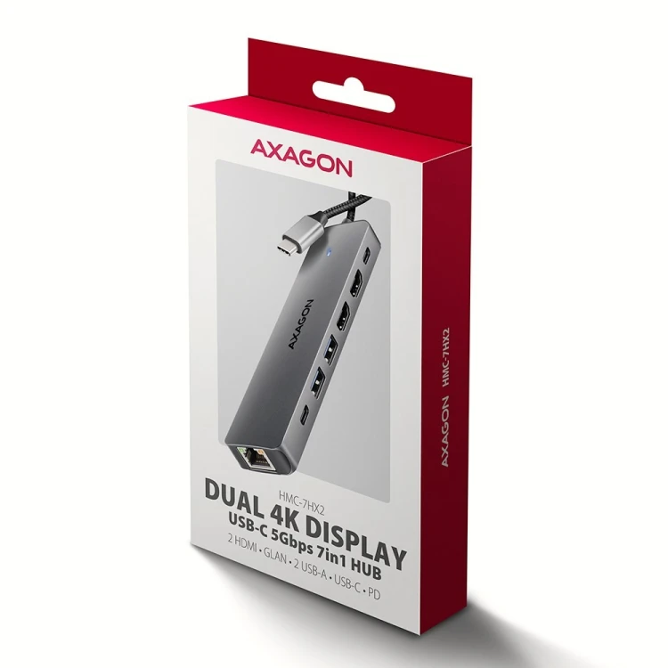 Hub USB Axagon HMC-7HX2 USB 3.2 Gen 1 (3.1 Gen 1) Type-C Szary