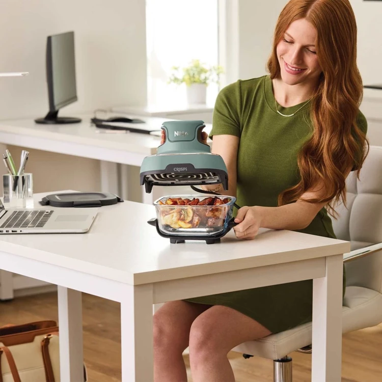 Ninja CRISPi Pojedyńczy 3,8 l 1700 W Frytkownica na gorące powietrze Zielony, Szary, Przezroczysty