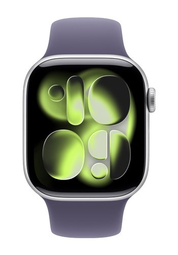 Zegarek Apple Watch Series 11 GPS 46mm Srebrna aluminiowa koperta z fioletowym paskiem sportowym Fog - S/M