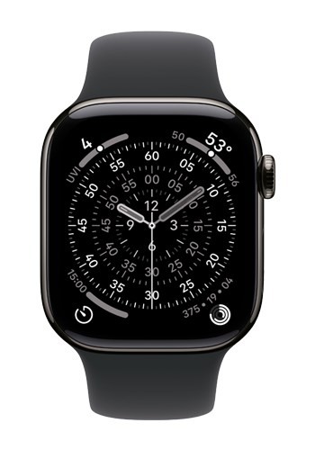 Apple Watch Series 11 Cellular 42mm Łupkowa koperta tytanowa z czarnym paskiem sportowym - M/L
