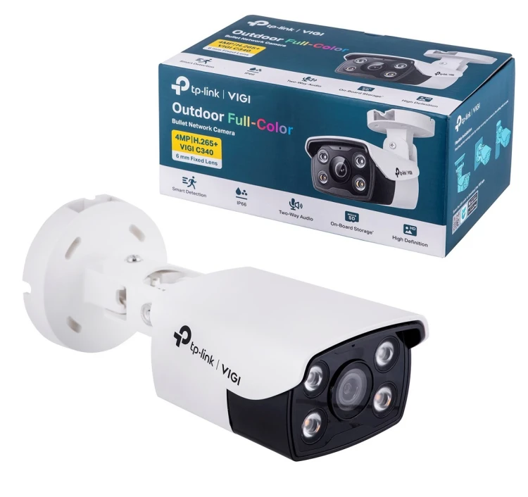 Kamera TP-LINK VIGI C340(6mm), Zewnętrzna, w pełni kolorowa kamera sieciowa VIGI typu Bullet, 4MP, Niezawodna klasa szczelności IP66 zapewnia stabilne
