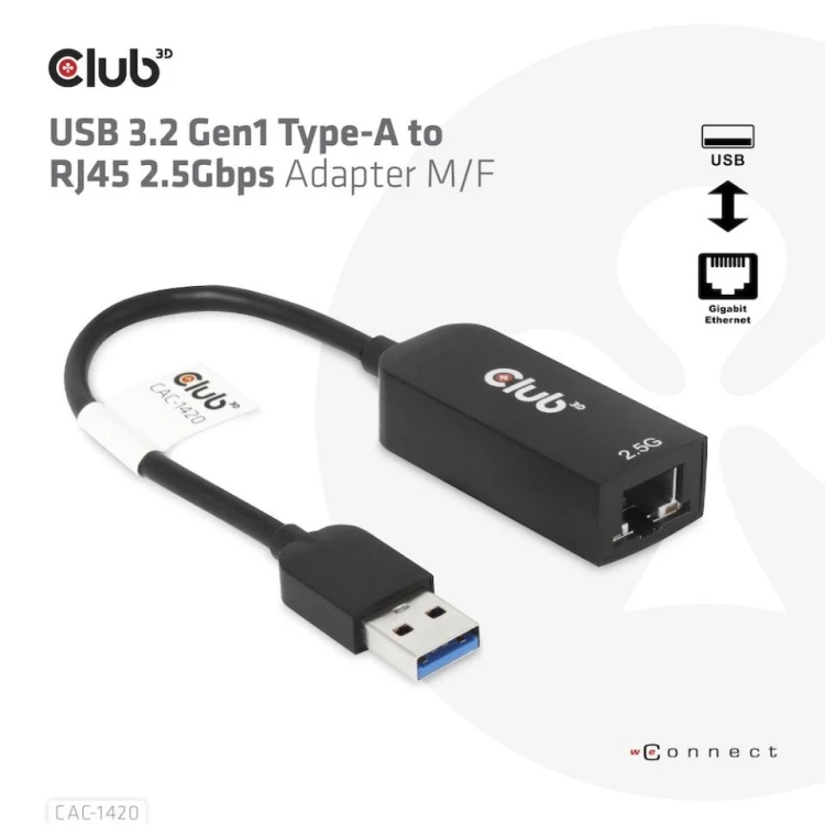 Karta sieciowa USB CLUB3D CAC-1420 (USB 3.2 Gen1 Type A to RJ45 2.5Gbps Adapter)