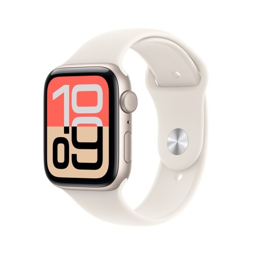 Zegarek Apple Watch SE 3 GPS 44 mm, aluminiowa koperta Starlight z paskiem Starlight Sport Band – S/M