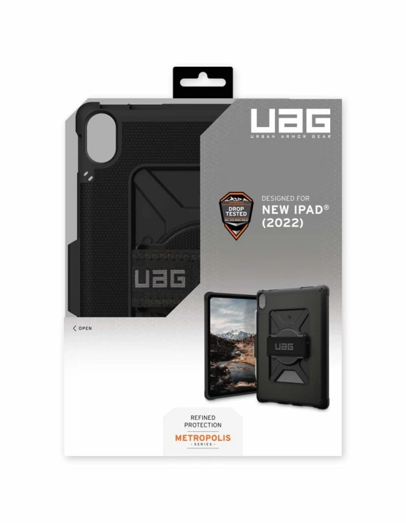 Wytrzymałe etui UAG Metropolis Series do iPada 10.9 (10. generacji, 2022) - Metropolis z paskiem na rękę - Etui z klapką do tabletu - Czarne - 10.9" -