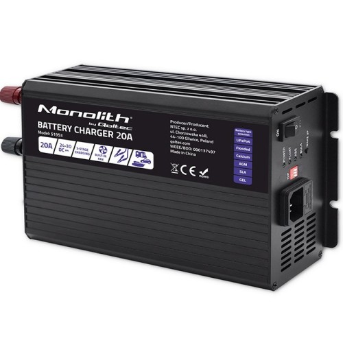 Ładowarka inteligentna Monolith do akumulatorów LiFePO4 AGM GEL SLA 20A 24V